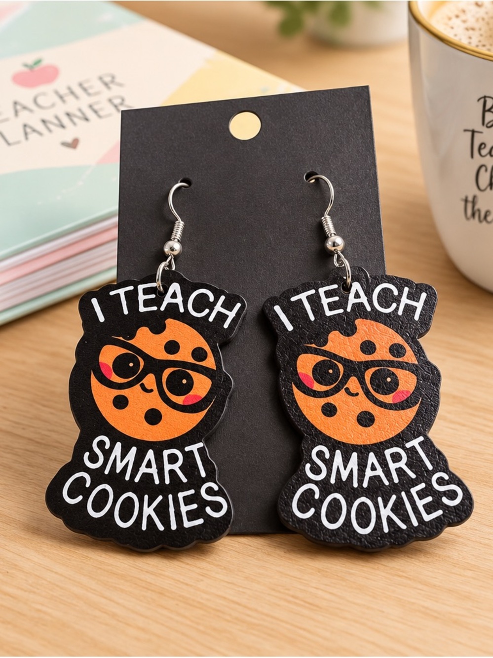 Fashion Jewelry Black & Orange "I Teach Smart Cookies" Teacher Earrings